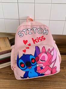 Stitch Printed Aesthetic Backpack - Multifunctional Lightweight Everyday Bag, Suitable For Commuting, Travel Or Casual Outings, Also A Great Back-To-School Essential And Gift Choice - Fabric Daily Backpack With Multiple Pockets For Organizing Books, Electronics And Personal Items - Multicolor - View 12