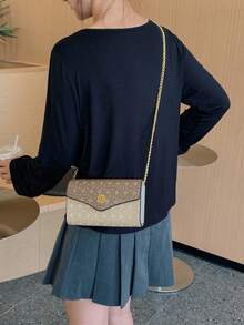 Dedoo PU Leather Dual-Color Letter Print Casual Shoulder Bag, Envelope Bag, Chain Shoulder Bag, Crossbody Bag, Fashionable & Versatile For Women - Khaki - View 6