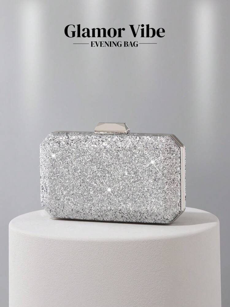 Pochette Enveloppe Paillettes, Sac Bandoulière Argenté avec Chaîne pour Dames - Clutch de Cérémonie Mariage, Cocktail, Bal de Fête Formelle
