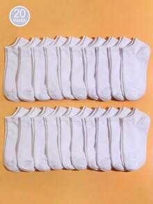 20 Pairs Women's Solid Color Ankle Socks - White - View 4