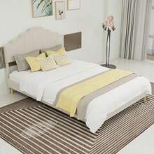 Modern Minimalist Soft Bed, Comfortable And Soft Headboard, 140*200CM, Beige, Multifunctional Bedroom Furniture, Low Box Bed Frame Without Lifting Rod, Does Not Include Mattress. - White - View 4