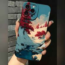 2026 nueva funda de teléfono esmerilada, funda de teléfono con paisaje invernal con impresión de árboles rojos y montañas nevadas para  17 14 Pro Max  17 13  17 12  Galaxy S23 S22 S21 funda protectora para teléfono regalo de pareja para novio novia regalo de vacaciones - Blanco antiguo - Ver 1
