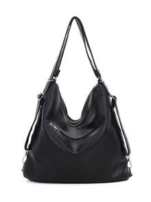 这款时尚简约的大容量女士通勤单肩包采用PU材质，配有镂空铆钉拉链，并附带双肩带和手提带。它适合旅行、通勤和学生使用，既可作为旅行背包，也可作为休闲背包。 - 黑色 - 查看 3