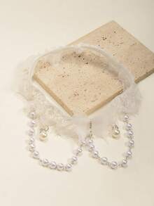 1 chiếc dây đeo đùi ren trắng, dây đeo giả ngọc trai trang trí hình bướm, dây đeo đùi cô dâu - trắng - Xem 4