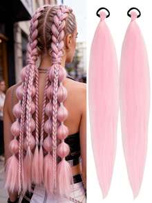 1-2pcs 26 Inch Light Pink DIY Braiding Hair Extensions | Women's Synthetic Yaki Straight Heat Resistant Fluffy Ponytail | Suitable For Halloween, Christmas, Holiday Parties - Pink - View 10