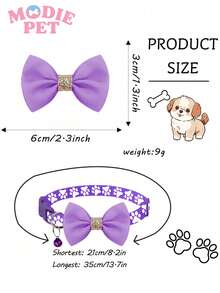 1/3 chiếc nơ đính kim sa thời trang và vòng cổ có chuông in hình dấu chân dễ thương, phụ kiện trang trí nhỏ xinh cho thú cưng, mang lại niềm vui cho mèo và chó. - Nhiều màu - Xem 2