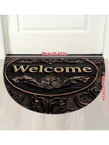 欢迎回家半圆形门垫 - 仿木雕设计，防滑，可水洗，适用于客厅、露台、玄关 - 农舍风格装饰 - 彩色 - 查看 11