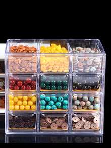 1个可堆叠亚克力珠子收纳盒，带抽屉，透明塑料整理盒，适用于珠宝制作、珠子收藏、多层工艺品和配件展示 - 無色 - 查看 4