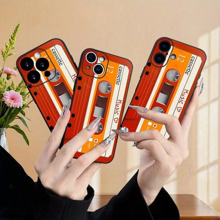 Funda de teléfono impresa Borde Recto. Funda de Teléfono con Diseño de Cinta de Audio Roja Vintage, Compatible con iPhone 17/16/15/14/13/12/11/XS/XR/X/7/8 Plus/Pro/Max/Mini - Creativa, Moderna, Minimalista, Cubierta Protectora Completa Antigolpes para Hombres y Mujeres, Opción de Regalo Ideal Consigue un regalo para tu teléfono - 1 pieza - Añade 7