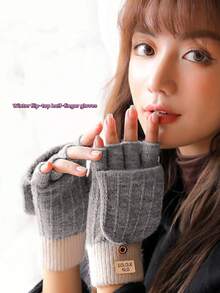 1 Pair Fashion Autumn/Winter Thickened Flip-Top Half Finger Gloves, Knitted Knitted Half Palm Fingerless Touchscreen Gloves For Men And Women, Suitable For Daily, Outdoor, Cycling, Students, Writing, Home Office, Typing, Keeping Warm, Can Be Given As Holiday Gifts To Friends And Family