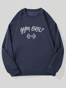 Men's Casual Crew Neck Sweatshirt With Pattern - Navy Blue - View 1