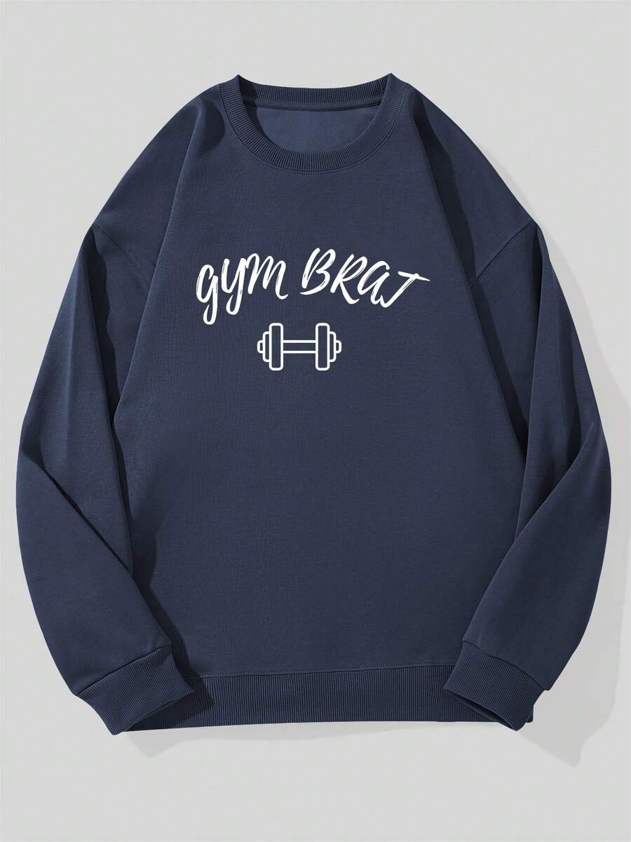 Men's Casual Crew Neck Sweatshirt With Pattern - Navy Blue - View 1
