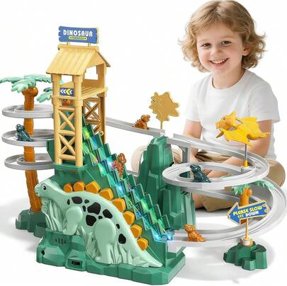 Pista de Carros para Niños, Deslizante Pista de Dinosaurios, Incluye Luces y Efectos de Sonido,Juguetes de Aventura de Coche,Regalo para NiñOs Niñas de 3-8 Años,36985735