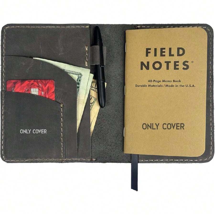 - Funda de piel para notas de campo, cubierta de pasaporte, cubierta de piel para cuaderno de 8,9 x 14 cm, con soporte para bolígrafo, solo cubierta, Gris, Vintage,36988034 - Marrón Chocolate - Ver 1