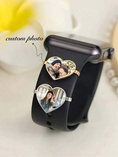 1pc Customized Watch Band Pendant, Personalized Watch Band Accessory, Heart/Round/Rectangular Colorful Printed Photo Watch Band Decoration, Suitable For Sports Watch Band Decoration. Applicable To Smart Watch Band Accessories, Personalized Watch Band Decoration, Record Precious Moments, Gift For Family, Birthday/Anniversary/Valentine's Day/Father's Day/Mother's Day/New Year Gift, Watch Band Pendant Accessory