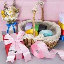 6 Rolls 1-1/2 Inch Satin Ribbon Solid Fabric Ribbon For Gift Wrapping Chair Sash Valentine's Day Wedding Birthday Party Decoration Hair Floral Craft Sewing,Total Length 150 Yards,Mother's Day Gift.(Red,White,Pink And Yellow) - 紅色 - 查看 5