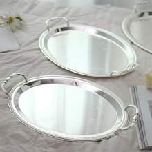 1件或2件装,奢华叶纹雕刻银托盘 - 电镀纯铁艺术装饰品,镜面抛光,手工花卉金属中心摆件,适用于餐桌/婚礼/展示架 | 自然灵感奢华家居饰品 - 彩色 - 查看 11