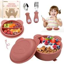 4pzs Platos para Bebé Silicon, Set de Vajillas Silicona de Alimentación, Sin BPA, Antideslizante, Apto para Microondas, Regalos Navidad para Niña/Niño (Rojo),36982497 - Celeste - Ver 1