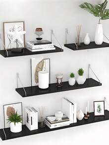 1 件装免钻孔多功能壁挂式置物架，实木材质，免钻孔悬浮式置物架，适用于卧室、宿舍、书桌、收纳整理 - 黑色 - 查看 2