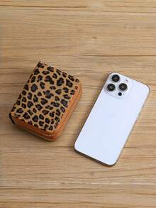 时尚个性双拉链多功能零钱包，多种颜色可选，豹纹图案卡包，多卡位收纳，适合存放信用卡，女士迷你钱包，小巧可爱钱包。