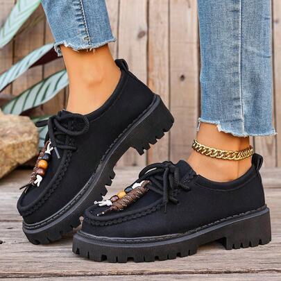 Thick Sole Comfortable Lace-Up Retro Women Casual Shoes, Work Shoes, Women Loafers, Sneakers