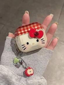 Sanrio 1个格子蝴蝶结小猫图案第四代无线蓝牙耳机保护套（两侧随机附赠挂绳）