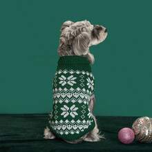Maple Leaf & Snowflake Holiday Pet Sweater, High Collar Knitted Pullover For Dogs & Cats, Winter Jacket, Stylish Pet Coat, Be A Cute Puppy - Multicolor - View 2