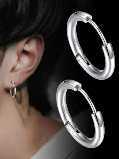 1pc Men's Titanium Steel Single Hoop Earring - Fashionable Minimalist Stud Earring, Creates Personalized Style