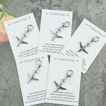 1pc/2pcs/5pcs Silver Airplane Keychain Set, Comes With Pocket Hug Greeting Card, Holiday Gift, Commemorative Gift, Backpack And Car Key Accessories, Good Luck Gift For Friends And Family, Durable, Student Gift, Travel Decor Accessory - Silver - View 9