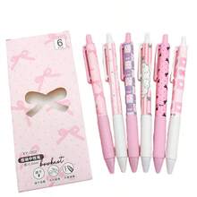 6pcs/Set Lightweight Pink Bow Ballpoint Pens, 0.5mm Fine Tip, Smooth Writing, Suitable For Office, Classroom, Adults, Home Office, Family, Education, Exams, Neutral Ink Pen Set, Holiday Stationery Gift, Back To School Gift - Multicolor - View 2