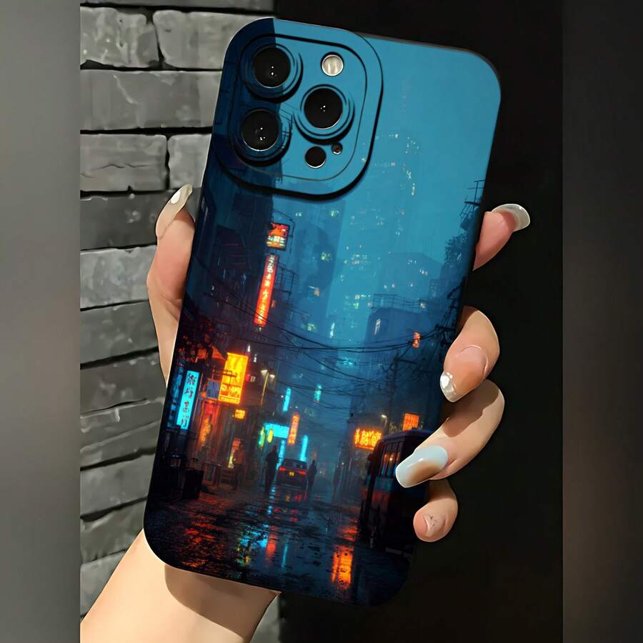 2026 nueva funda de teléfono esmerilada, funda de teléfono de ciudad cyberpunk, luces neón de noche, escena urbana para  17 15 Pro Max,  17 14 Pro,  17 13,  Galaxy S23 S22 S21, protector de teléfono, funda de pareja, regalo para novio, novia, día de San Valentín, regalo de cumpleaños - Azul Klein - Ver 1