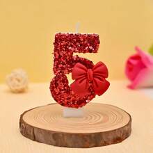 钻石红色蝴蝶结生日数字蜡烛，适用于幼儿/成人生日、订婚、周年纪念派对装饰 - 紅色 - 查看 18