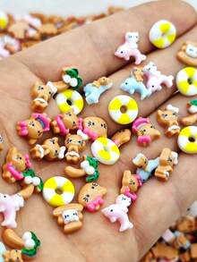 100个/包 什锦卡通美甲装饰品，DIY美甲水钻配件，可爱3D动物树脂吊坠，DIY美甲及收纳盒装饰