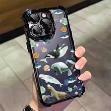 1pcs Ocean Animals Whale Seal Dolphin Sea Life Phone Case Compatible with Apple Phone17ProMax 16 15 14Plus 11 12 13 ProMax Antidrop Phone Case Camera Protection Phone Case Cartoon Style Popular Cute Funny You Can Give It To Yourself Can Be Given To Friends - Morado - Ver 2