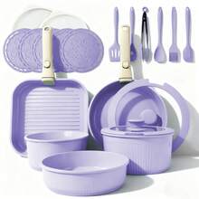 5pcs /7pcs/24 Pcs Pots And Pans Set Non Stick, Ceramic Cookware Set With Detachable Handles, Healthy Induction Cookware Oven RV Kitchen Set - Tím 24 chiếc - Xem 1