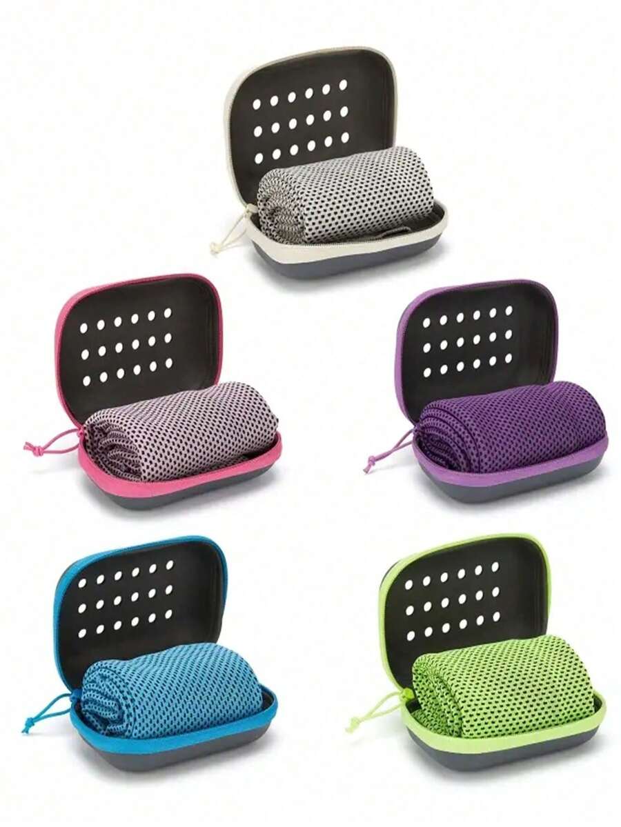 1pc/Multi-Color Quick Drying Cooling Towel, Soft Breathable Cold Sweat Absorbing Cooling Towel With Storage Box For Sports, Running, Yoga, Fitness Club, Golf - Multicolor - View 1