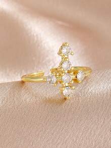 1pc Exquisite Sparkling Pave Zirconia Heart & Cross Ring For Kids Fashion Delicate Party Banquet Vacation Shopping Dates Christmas Birthday Jewelry Gift For Daily Casual - Gold - View 6