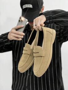 男士休闲乐福鞋 薄底透气纯色驾车鞋 一脚蹬鞋 室内街鞋 莫卡辛鞋 护士鞋 轻便男鞋 - 卡其色 - 查看 5