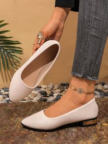 1 Pair European & American Style Pointed Toe Casual Shoes For Teen Girls, Versatile Daily Wear - Beige - View 3