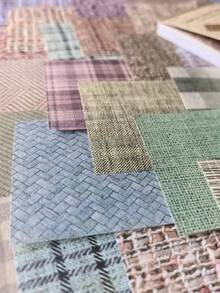 50PCS/1Book Coarse Linen Texture Paper Set - Vintage Plaid Fabric Pattern Background Material Paper Sticker For Scrapbooking Journal Collage - Multicolor - View 5