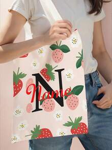1pc Kids Customizable Name/Text Cute Fruit Pattern Printed Casual Tote Bag Shoulder Bag Shopping Bag, Reusable Fashion Backpack Multi-Function Shoulder Bag Shopping Bag - Multicolor - View 7