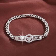 1pc Fashion Heart-Shaped Design Cubic Zirconia Inlaid Women's Bracelet, Couple Gift - Multicolor - View 6