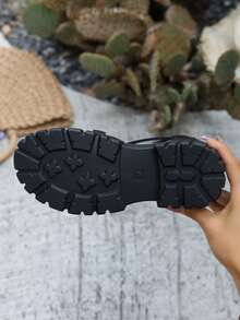 Women's Thick Sole Sandals With Multi-Strap Hook And Loop Design And Back Zipper, Black PU Upper High-Top Roman Sandals, Suitable For Beach, Sand, Casual Holiday - Black - View 5