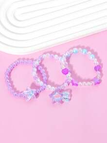 3件套可爱星星、珍珠、爱心串珠手链、项链、腕带首饰套装，适合女孩日常、节日、生日、派对佩戴 - 彩色 - 查看 6