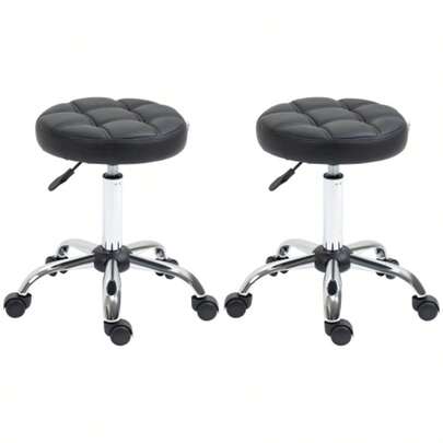 HOMCOM Set Of 2 Salon Stools, Rolling Stools, Swivel Stools, Adjustable Height With Casters, Faux Leather, Black, Ø35.5 X 48-63 Cm, For Hair Salons And Beauty Salons