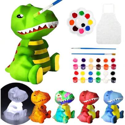 Pinta Tu Propia Lámpara, Kit de Pintura con luz Nocturna para Dinosaurio, con 12 Pinturas, Manualidades para Niños, para Fiestas de Cumpleaños, Regalos Festivos,36985768