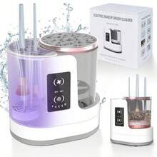 3-In-1 Electric Makeup Brush Cleaner With Brush Dryer, USB Powered Portable Automatic Makeup Brush Cleaning Tool, Slow Rotation, LCD Display, Suitable For Small To Medium Size Makeup Brushes - White - View 2