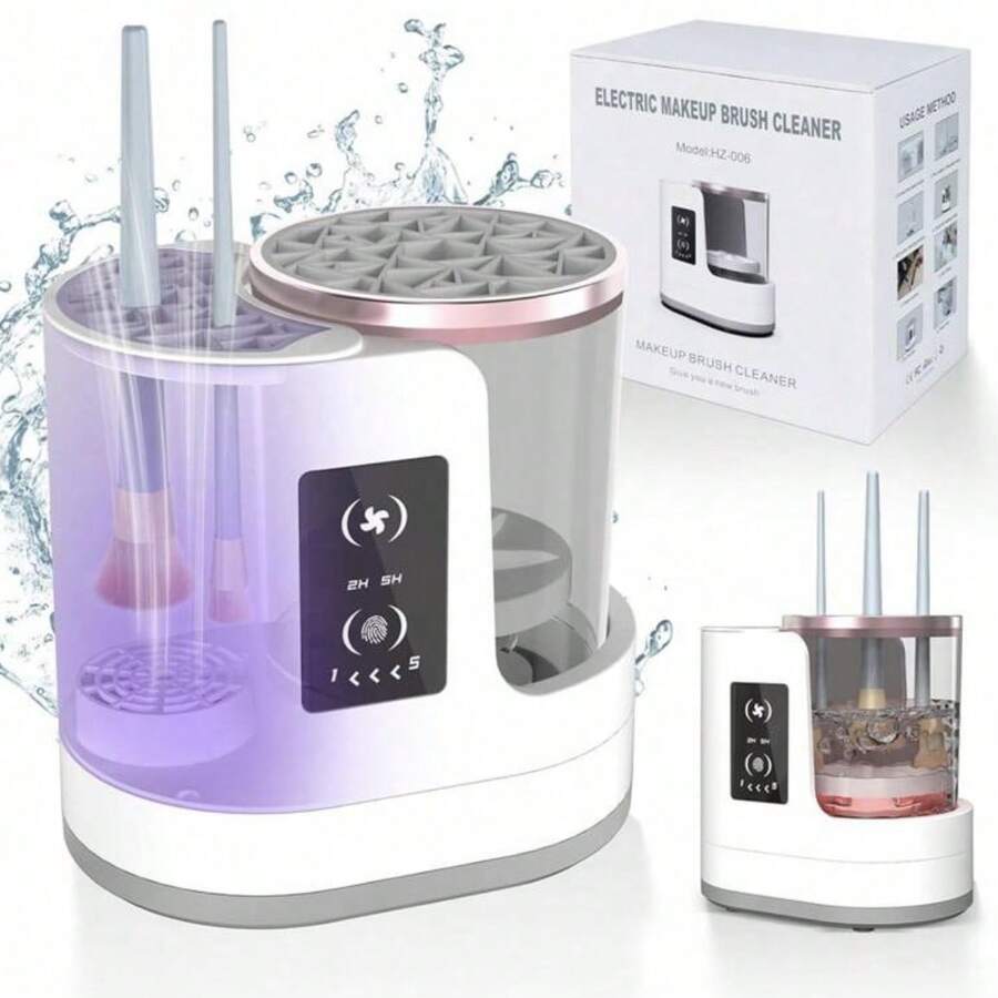 3-In-1 Electric Makeup Brush Cleaner With Brush Dryer, USB Powered Portable Automatic Makeup Brush Cleaning Tool, Slow Rotation, LCD Display, Suitable For Small To Medium Size Makeup Brushes