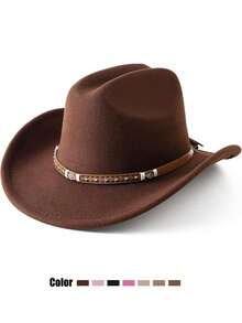 1顶返校季西部牛仔帽，男女通用，柔软羊毛毡材质，皮革帽带，适合圣诞节、万圣节、节日派对、日常休闲佩戴 - 款式1 - 查看 15