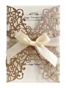 20/40pcs Gold Glitter Hollow Rose Shaped Wedding Invitations With Envelopes And RSVP Cards, Pre-Tied Satin Ribbons, For Wedding Anniversary, Bridal Shower, Engagement Party, Banquet Invitation - Multicolor - View 3